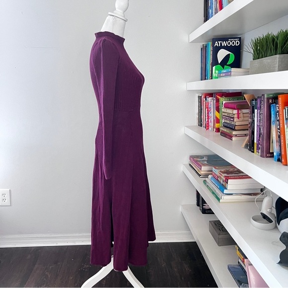 Pamela Love Size S Sweater Shift Dress Maroon Ribbed Mock Neck Long Sleeves - Picture 9 of 14